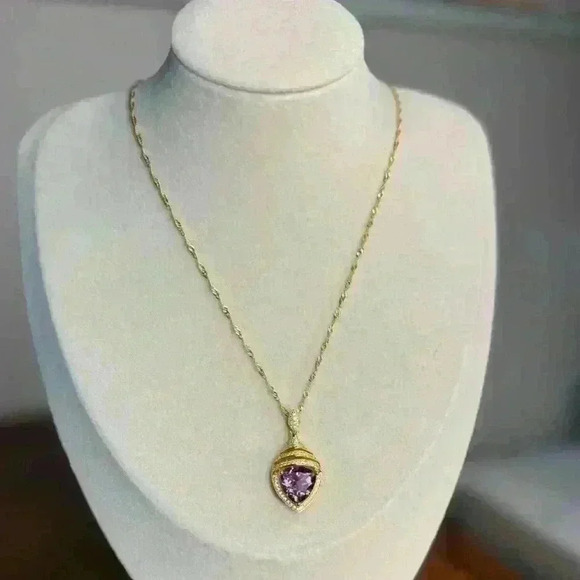 14kt Gold Plated Trillion Cut Amethyst Necklace 18-21" - Picture 7 of 10